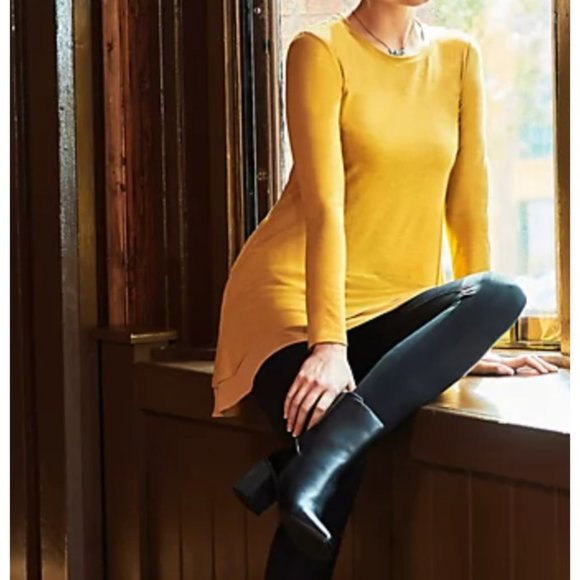 LOGO Lounge Jersey Knit Top w/Chiffon Hem Golden Mustard Size XX Small - Picture 1 of 3